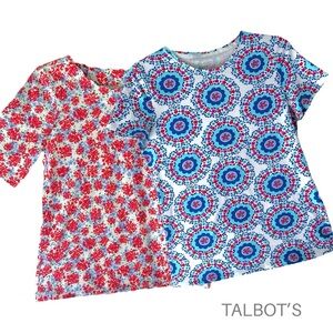TALBOT’S | NWOT TWO PIMA COTTON SHORT SLEEVE TEES RED BLUE FLORAL TOPS | SMALL